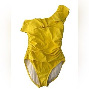 Hilor Women Yellow One Piece Bathing Suit One Shoulder Ruffle Swimwear NWOT